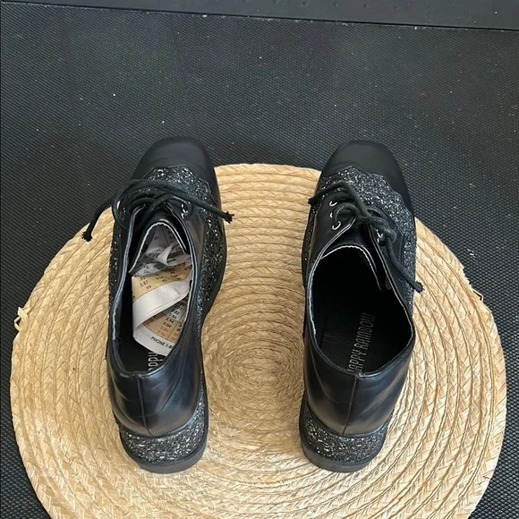 Black Glitter Platform Oxford  Funky Shoes Size 38 - Picture 8 of 14
